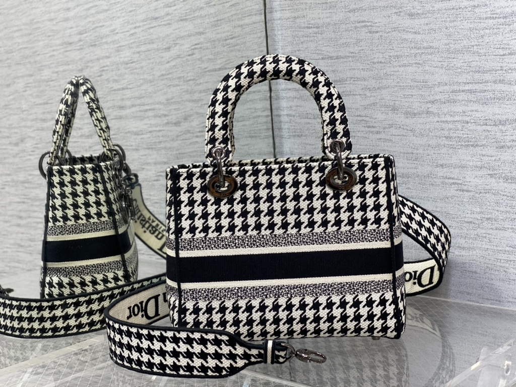Dior M0565 Medium Lady D-Lite Bag Black and White - Default Title - View 5