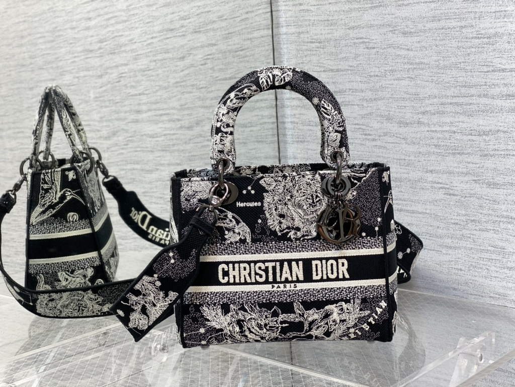 Dior M0565 Medium Lady D-Lite Bag Black Toile de Jouy Zodiac - Default Title - View 1