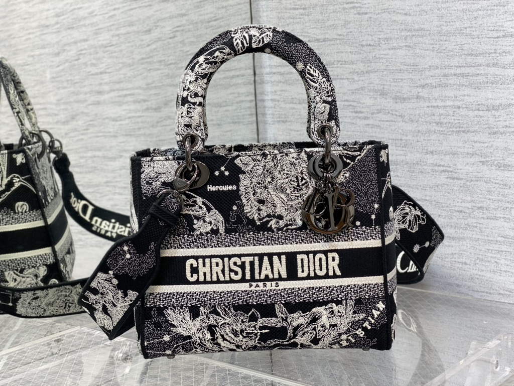 Dior M0565 Medium Lady D-Lite Bag Black Toile de Jouy Zodiac - Default Title - View 2