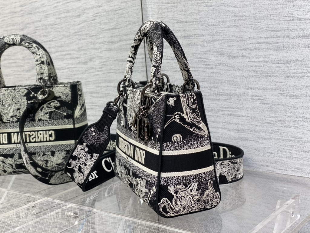 Dior M0565 Medium Lady D-Lite Bag Black Toile de Jouy Zodiac - Default Title - View 5