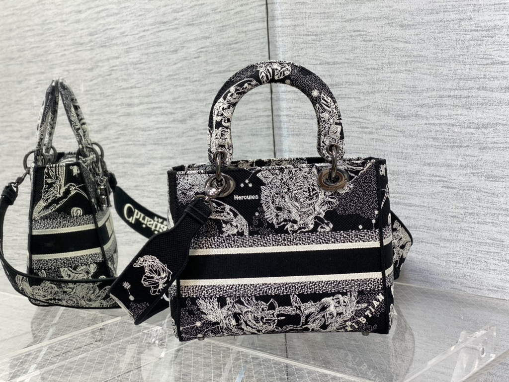 Dior M0565 Medium Lady D-Lite Bag Black Toile de Jouy Zodiac - Default Title - View 6
