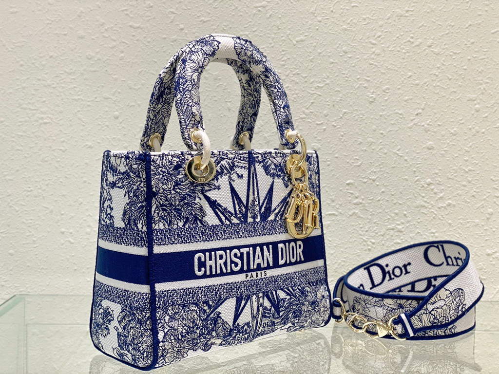 Dior M0565 Medium Lady D-Lite Bag Blue Multicolor - Default Title - View 3