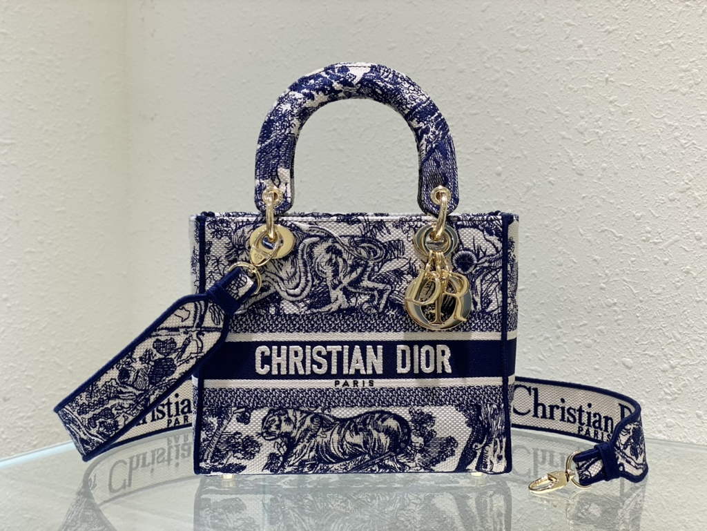 Dior M0565 Medium Lady D-Lite Bag Blue Toile de Jouy - Default Title - View 2
