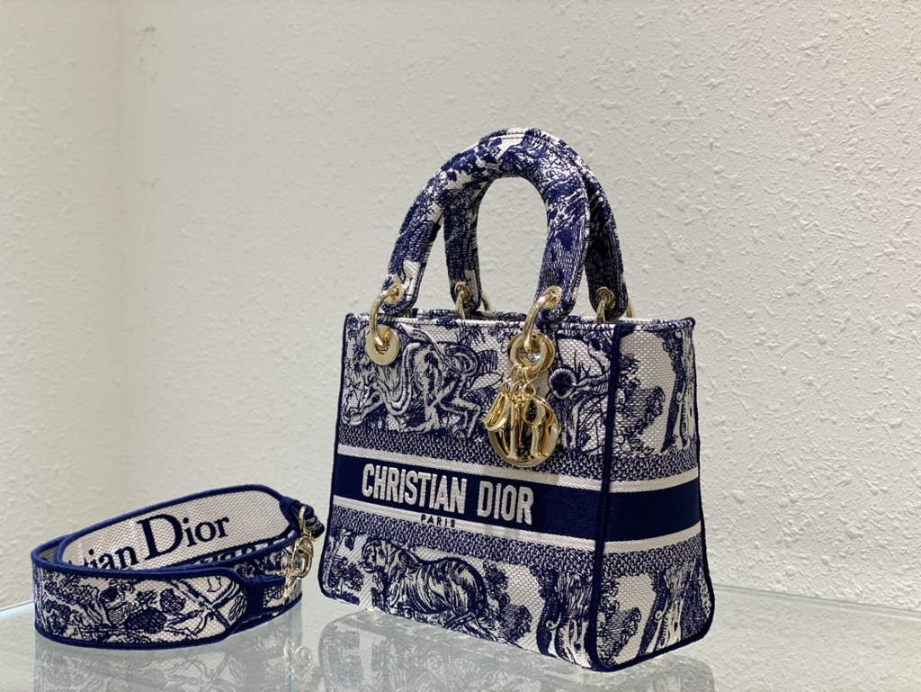 Dior M0565 Medium Lady D-Lite Bag Blue Toile de Jouy - Default Title - View 3