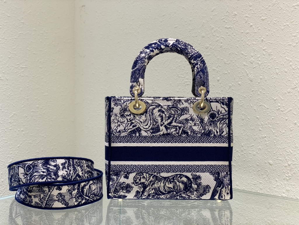 Dior M0565 Medium Lady D-Lite Bag Blue Toile de Jouy - Default Title - View 5