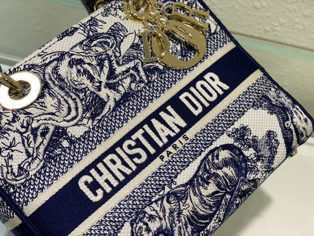 Dior M0565 Medium Lady D-Lite Bag Blue Toile de Jouy - Default Title - View 6