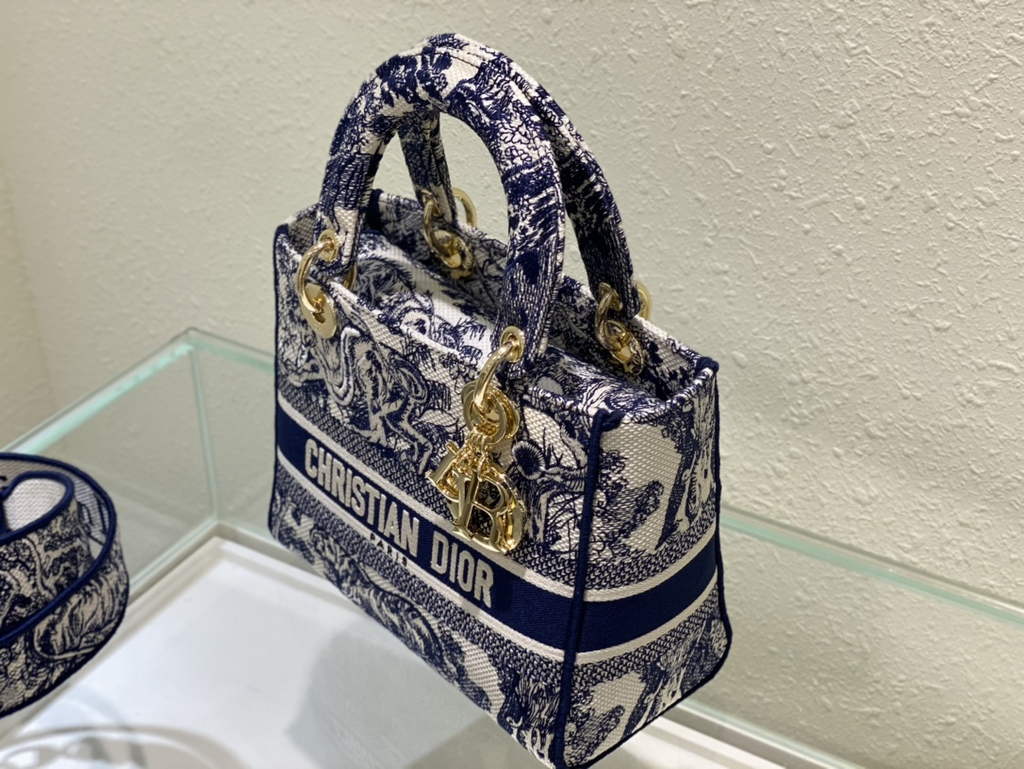 Dior M0565 Medium Lady D-Lite Bag Blue Toile de Jouy - Default Title - View 7