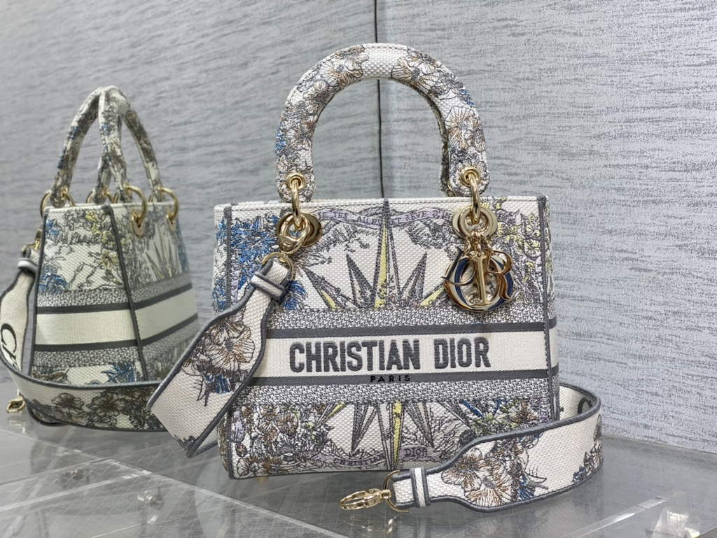Dior M0565 Medium Lady D-Lite Bag Gray Multicolor - Default Title - View 1