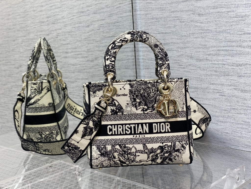 Dior M0565 Medium Lady D-Lite Bag Latte Toile de Jouy Zodiac - Default Title - View 1