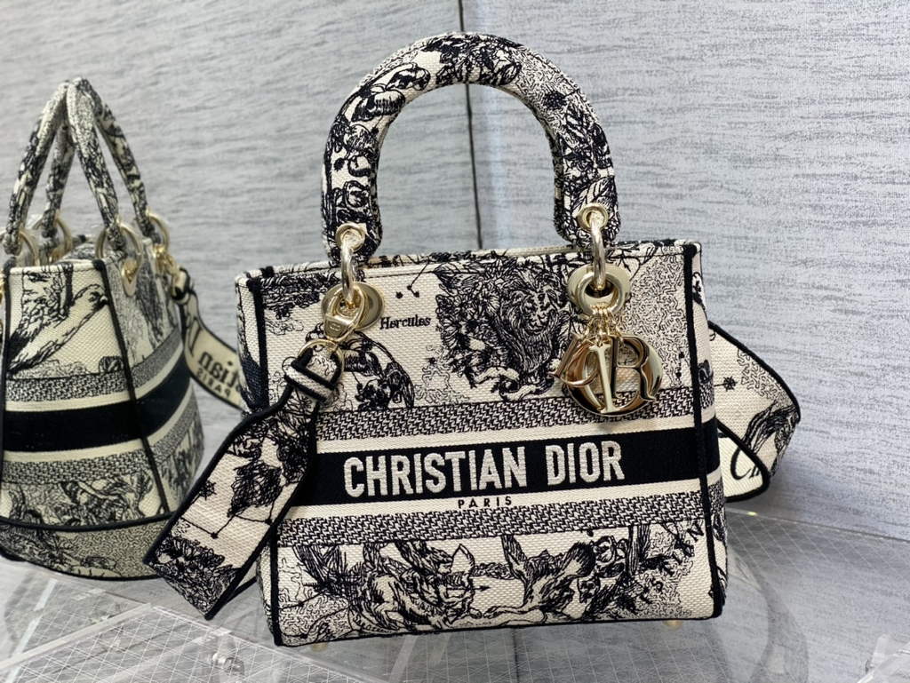 Dior M0565 Medium Lady D-Lite Bag Latte Toile de Jouy Zodiac - Default Title - View 2
