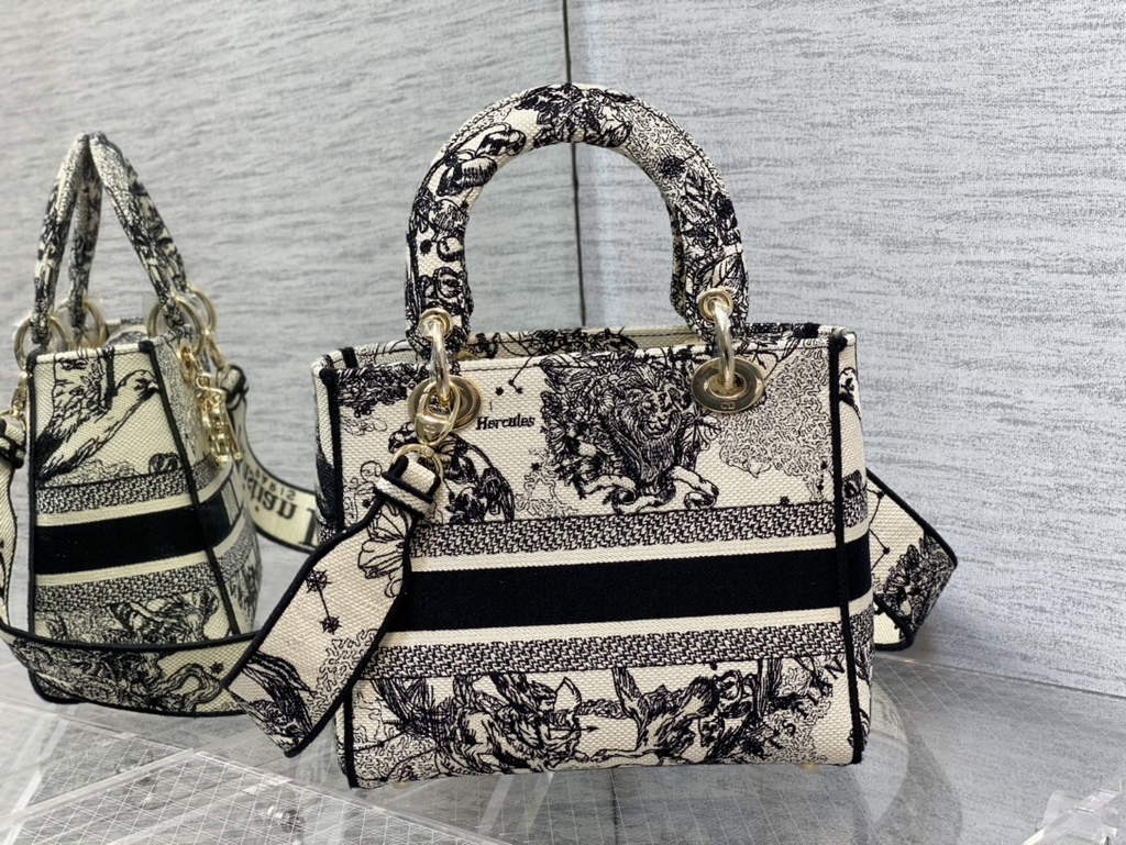 Dior M0565 Medium Lady D-Lite Bag Latte Toile de Jouy Zodiac - Default Title - View 5