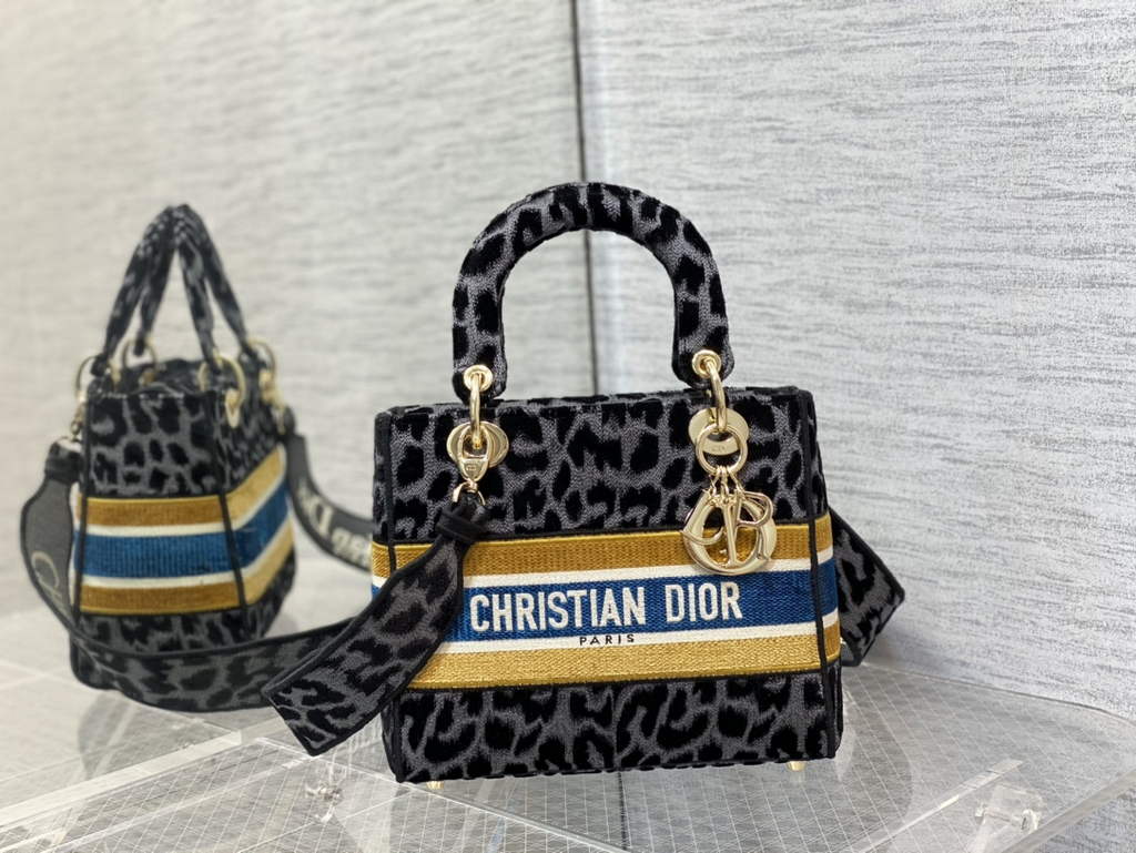 Dior M0565 Medium Lady D-Lite Bag dark gray Multicolor Mizza - Default Title - View 1