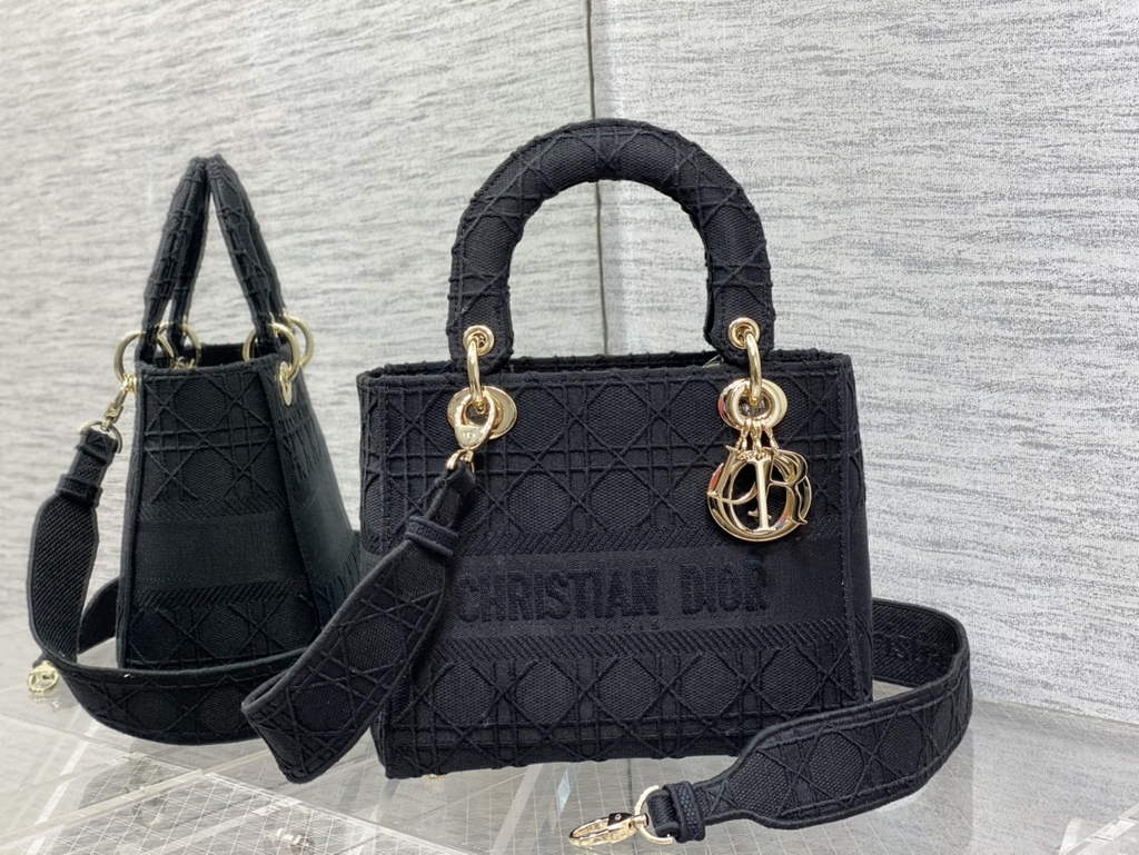 Dior M0565 Medium Lady D-Lite Bag Black wood Cannage - Default Title - View 1
