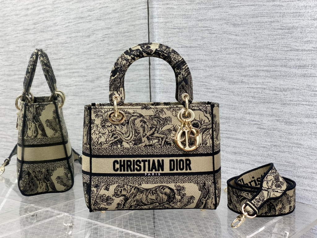 Dior M0565 Medium Lady D-Lite Bag black Toile de Jouy - Default Title - View 1