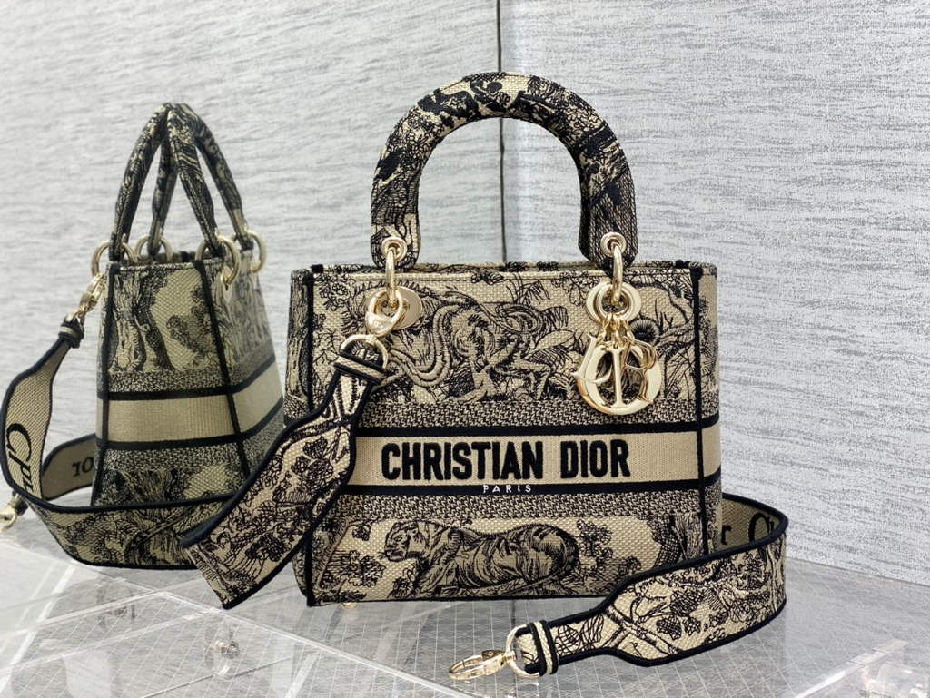Dior M0565 Medium Lady D-Lite Bag black Toile de Jouy - Default Title - View 2
