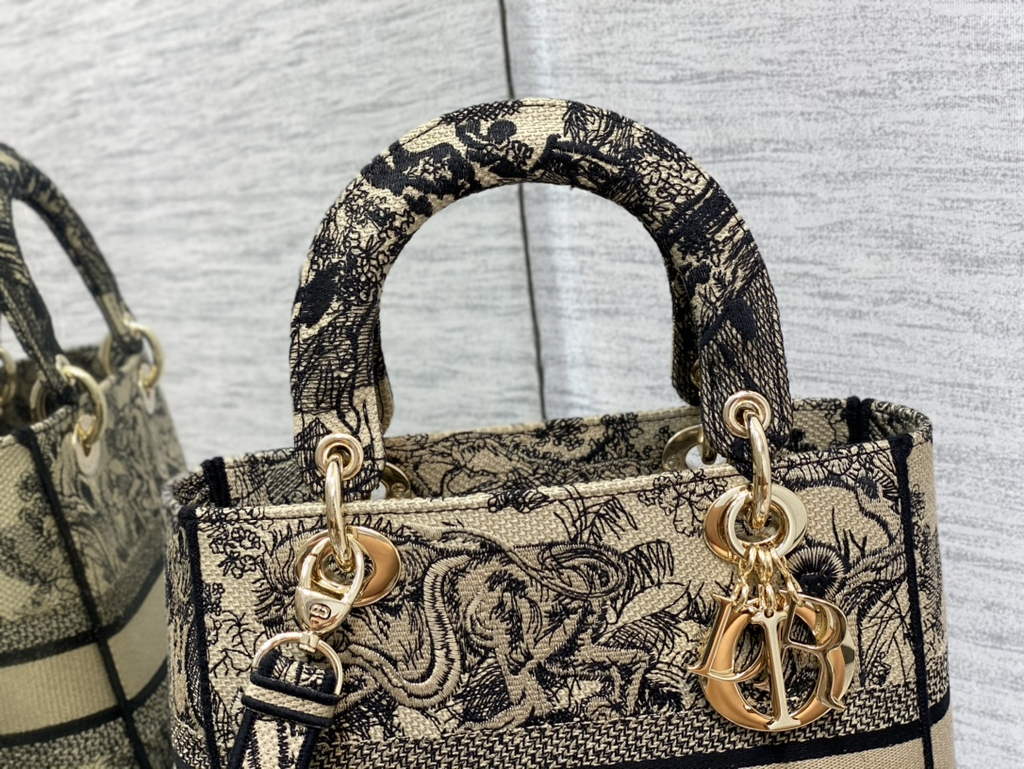 Dior M0565 Medium Lady D-Lite Bag black Toile de Jouy - Default Title - View 3