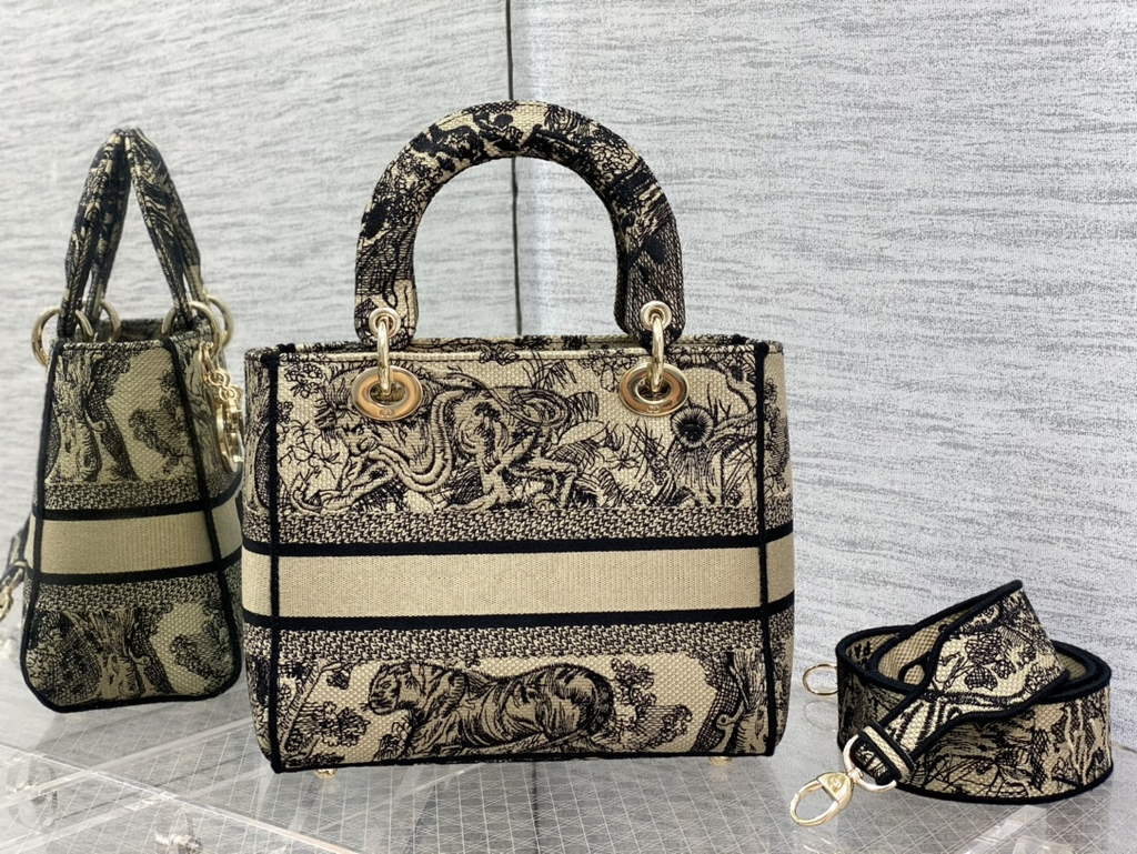 Dior M0565 Medium Lady D-Lite Bag black Toile de Jouy - Default Title - View 5