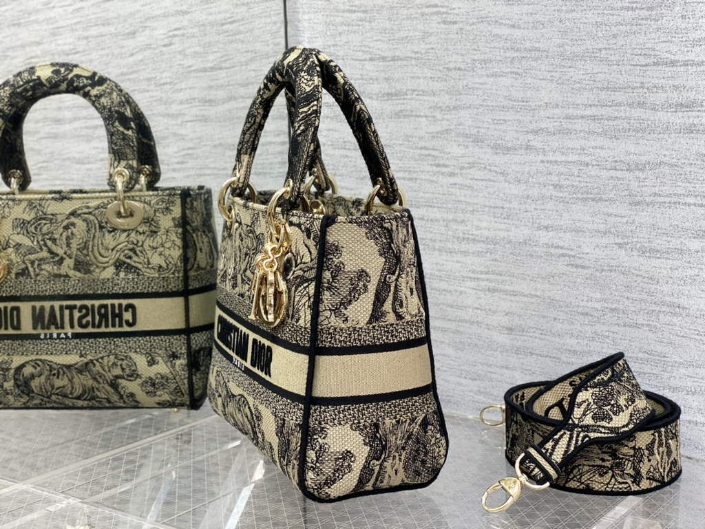 Dior M0565 Medium Lady D-Lite Bag black Toile de Jouy - Default Title - View 6