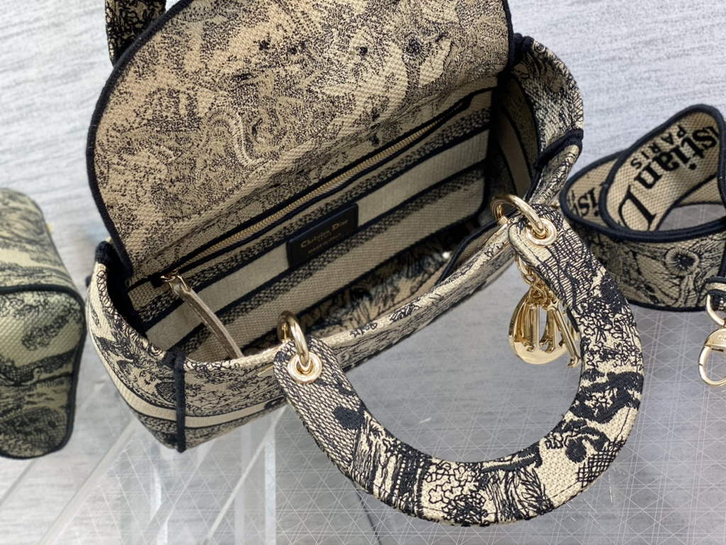 Dior M0565 Medium Lady D-Lite Bag black Toile de Jouy - Default Title - View 8