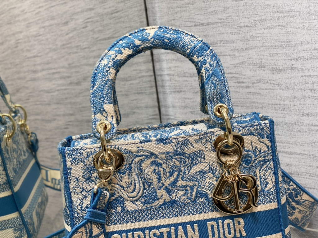 Dior M0565 Medium Lady D-Lite Bag light blue Toile de Jouy - Default Title - View 3