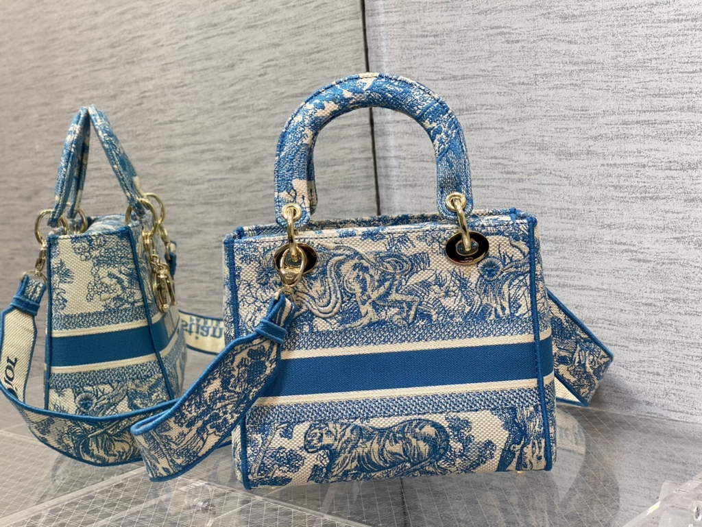 Dior M0565 Medium Lady D-Lite Bag light blue Toile de Jouy - Default Title - View 5