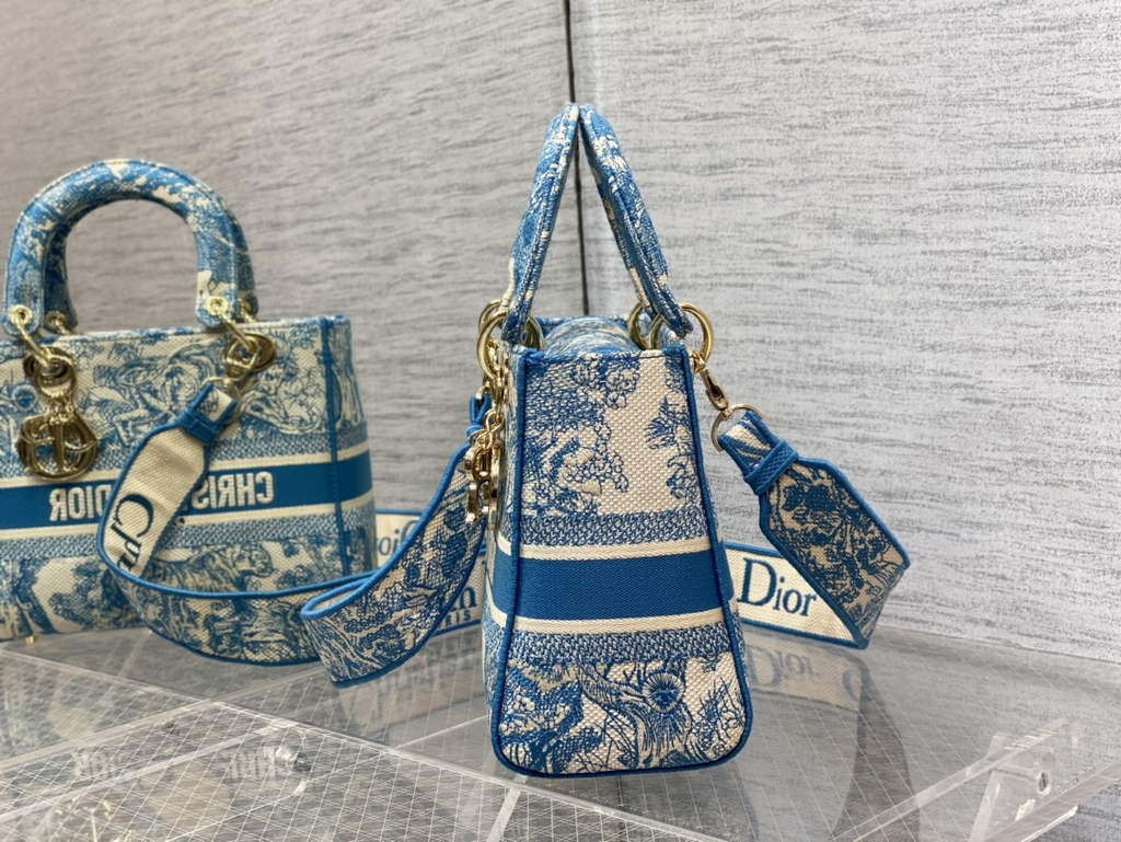 Dior M0565 Medium Lady D-Lite Bag light blue Toile de Jouy - Default Title - View 6