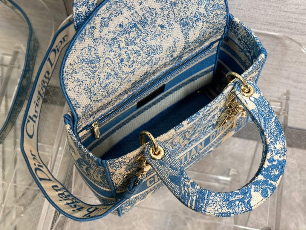 Dior M0565 Medium Lady D-Lite Bag light blue Toile de Jouy - Default Title - View 8