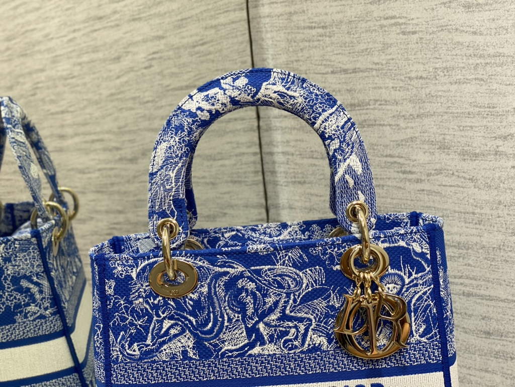 Dior M0565 Medium Lady D-Lite Bag sky blue Toile de Jouy - Default Title - View 2