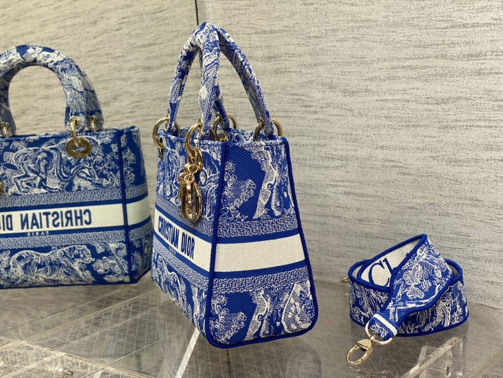 Dior M0565 Medium Lady D-Lite Bag sky blue Toile de Jouy - Default Title - View 5