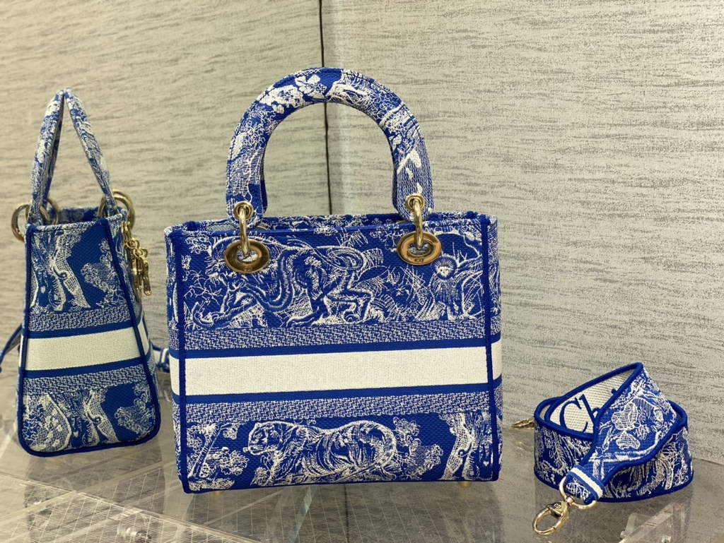 Dior M0565 Medium Lady D-Lite Bag sky blue Toile de Jouy - Default Title - View 6