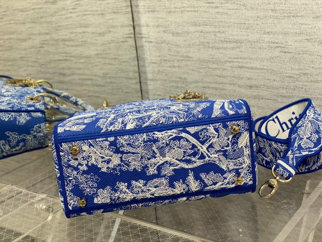 Dior M0565 Medium Lady D-Lite Bag sky blue Toile de Jouy - Default Title - View 7