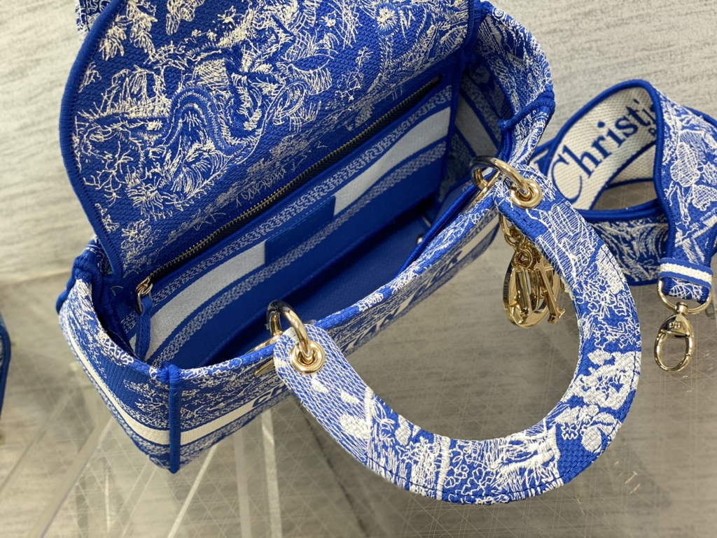Dior M0565 Medium Lady D-Lite Bag sky blue Toile de Jouy - Default Title - View 8