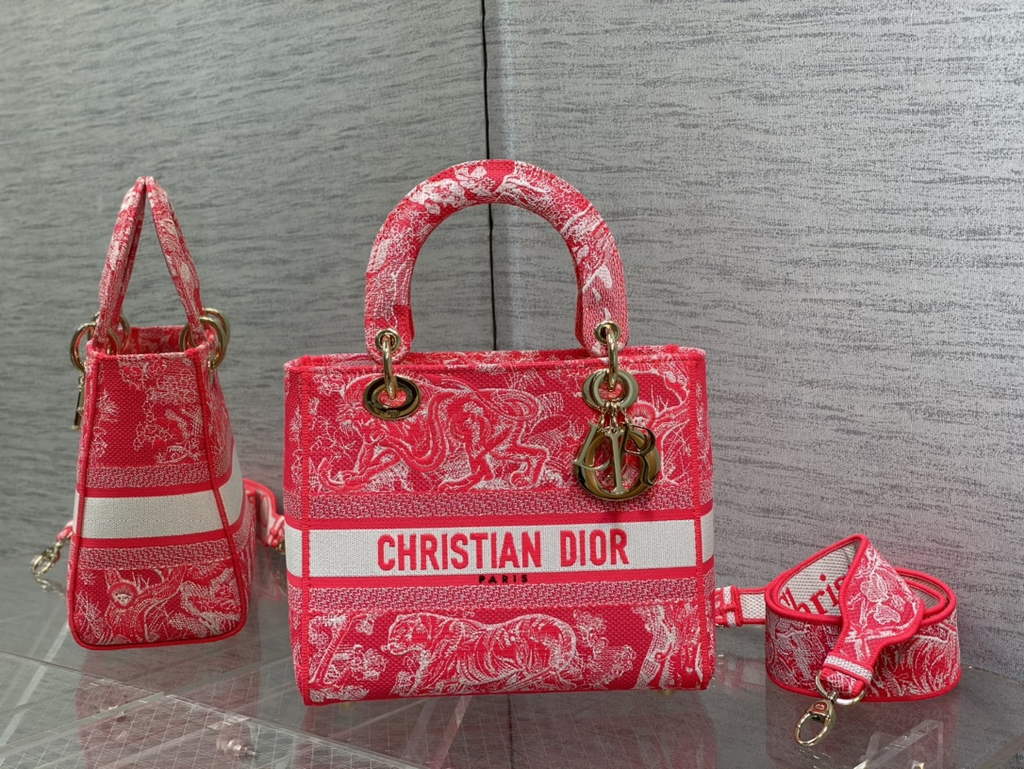 Dior M0565 Medium Lady D-Lite Bag Pink Toile de Jouy - Default Title - View 1