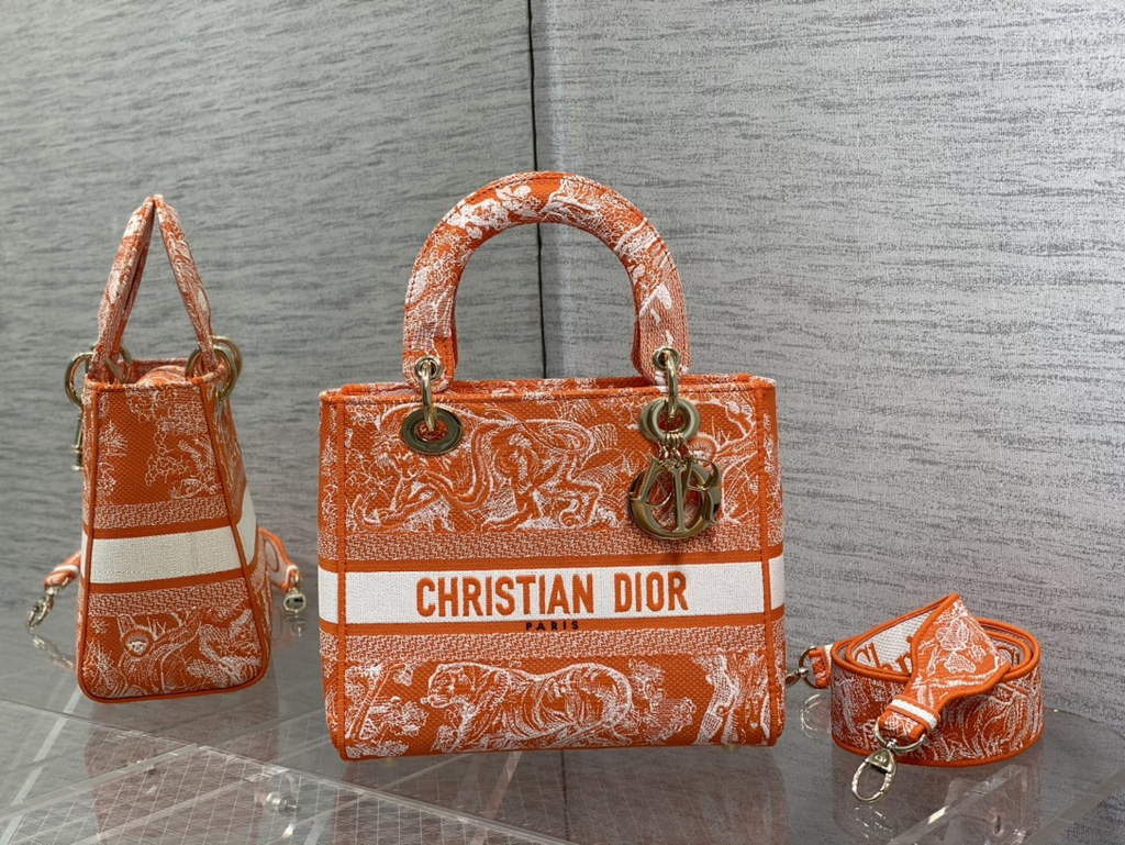 Dior M0565 Medium Lady D-Lite Bag orange Toile de Jouy - Default Title - View 1