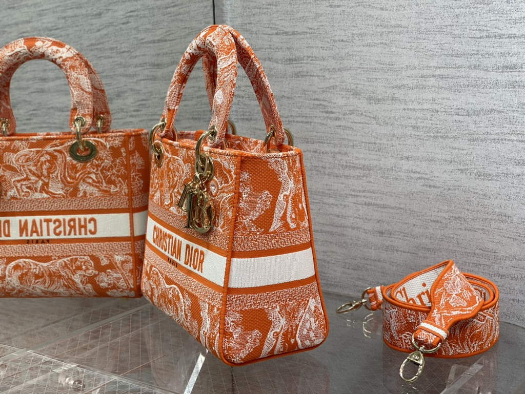 Dior M0565 Medium Lady D-Lite Bag orange Toile de Jouy - Default Title - View 5