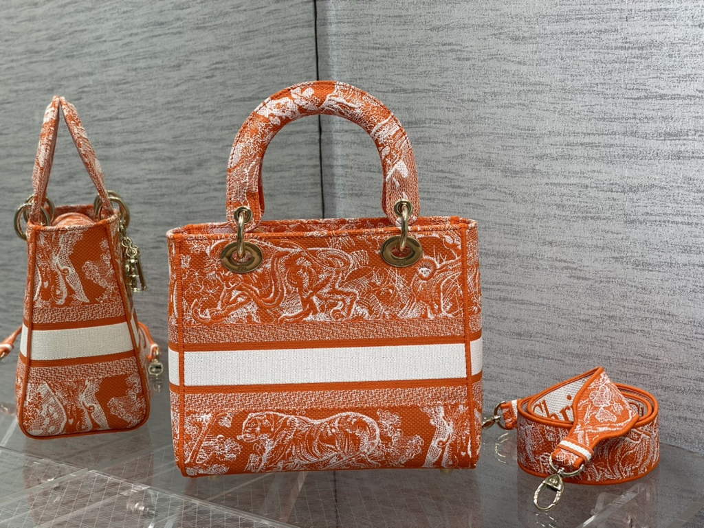 Dior M0565 Medium Lady D-Lite Bag orange Toile de Jouy - Default Title - View 6