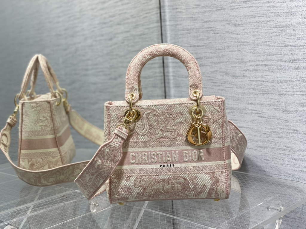 Dior M0565 Medium Lady D-Lite Bag Rose Des Vents Toile de Jouy - Default Title - View 1