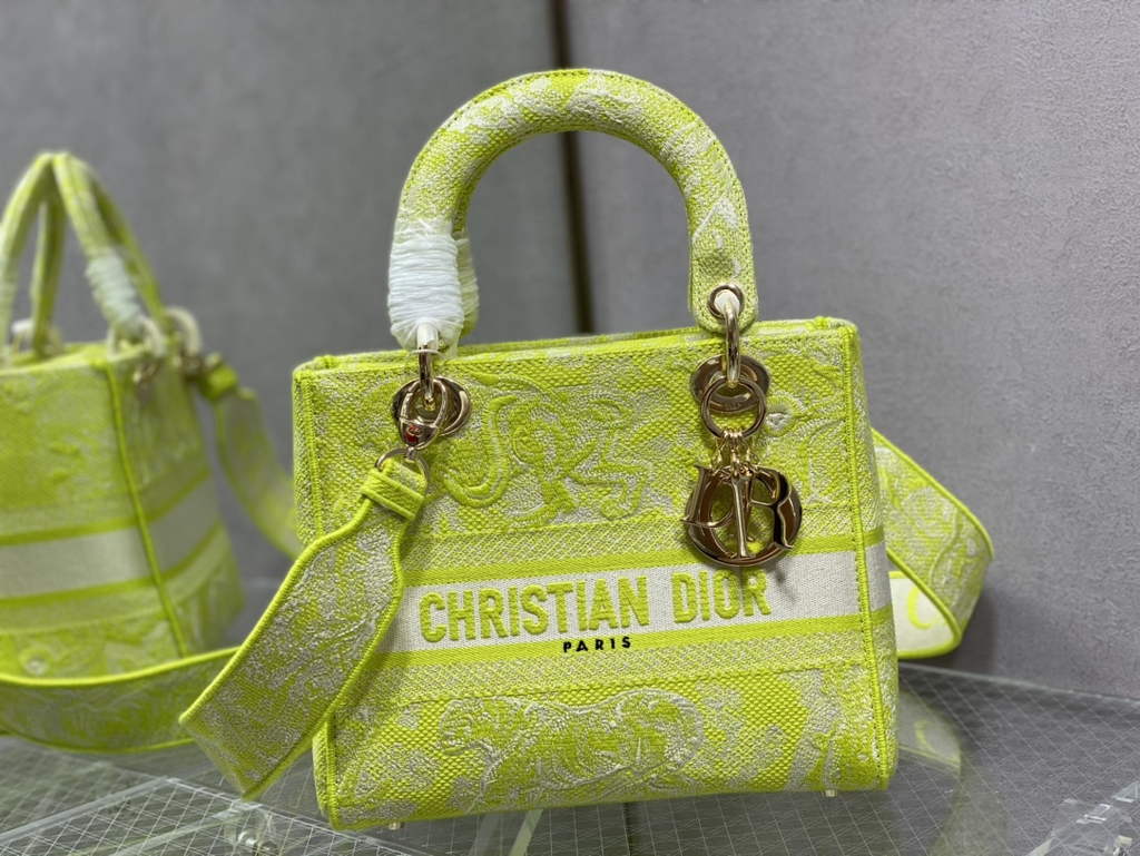 Dior M0565 Medium Lady D-Lite Bag Yellow Toile de Jouy - Default Title - View 2