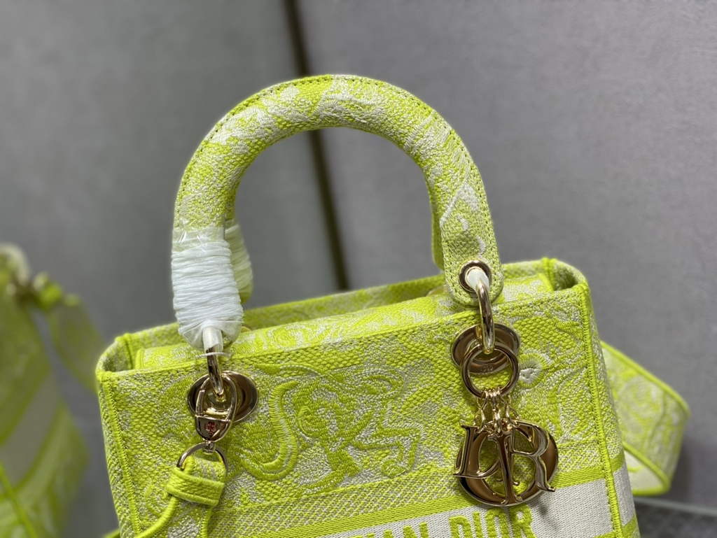 Dior M0565 Medium Lady D-Lite Bag Yellow Toile de Jouy - Default Title - View 3