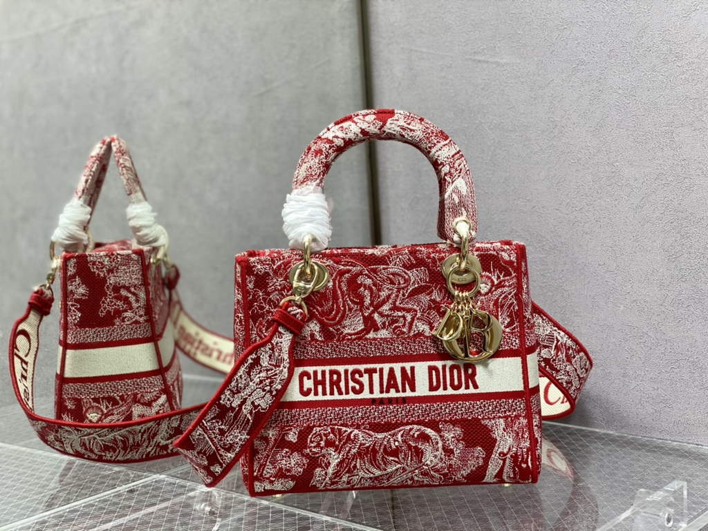 Dior M0565 Medium Lady D-Lite Bag Red Toile de Jouy - Default Title - View 1