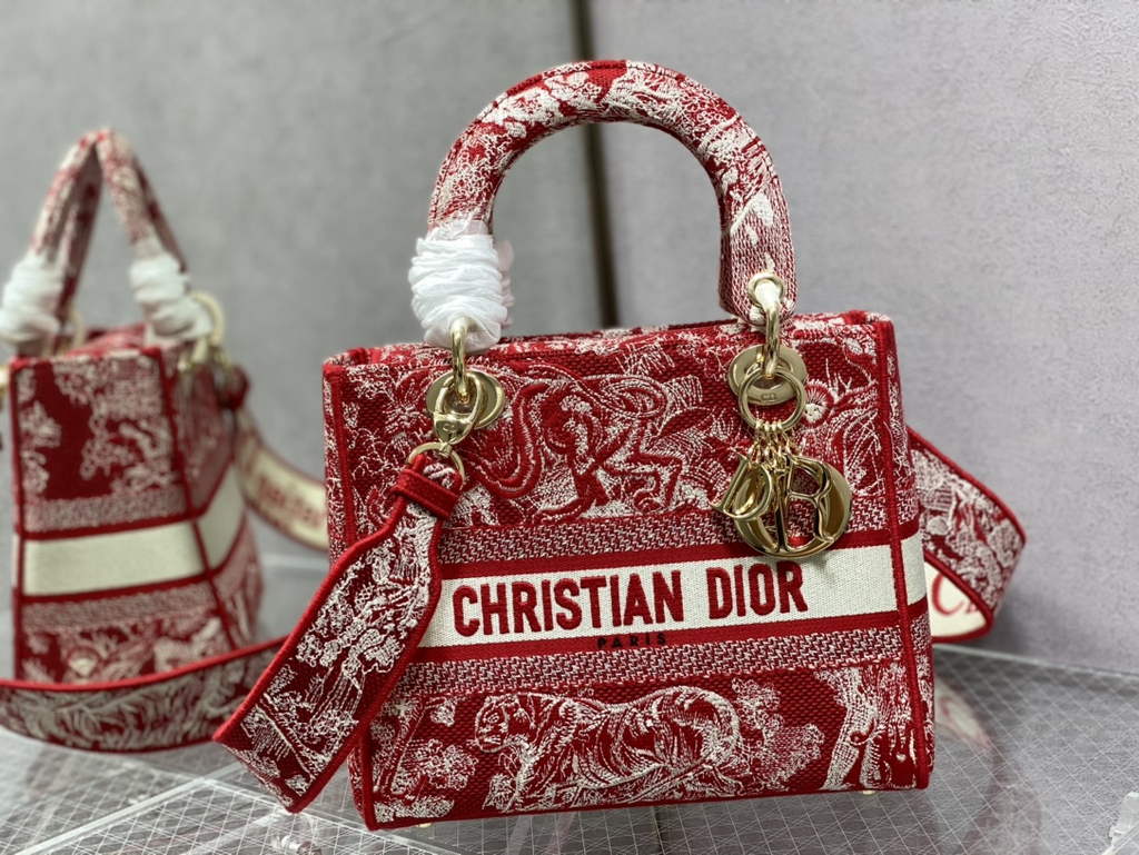 Dior M0565 Medium Lady D-Lite Bag Red Toile de Jouy - Default Title - View 2