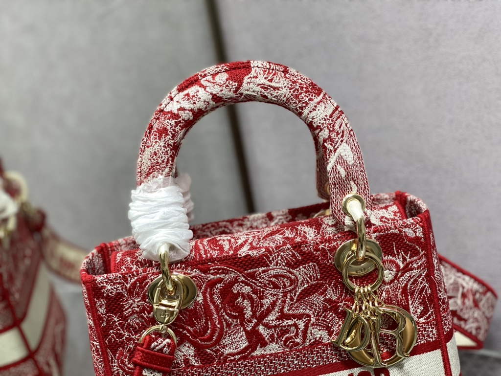 Dior M0565 Medium Lady D-Lite Bag Red Toile de Jouy - Default Title - View 3