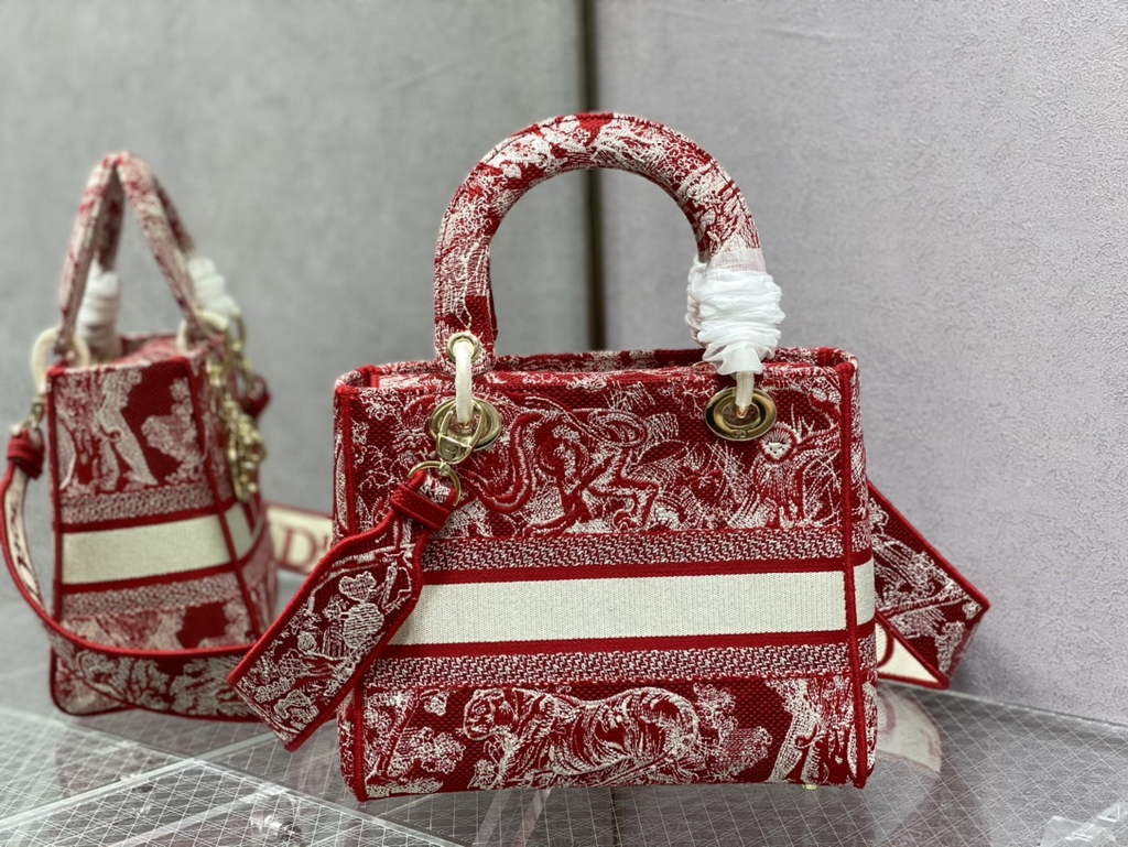 Dior M0565 Medium Lady D-Lite Bag Red Toile de Jouy - Default Title - View 4