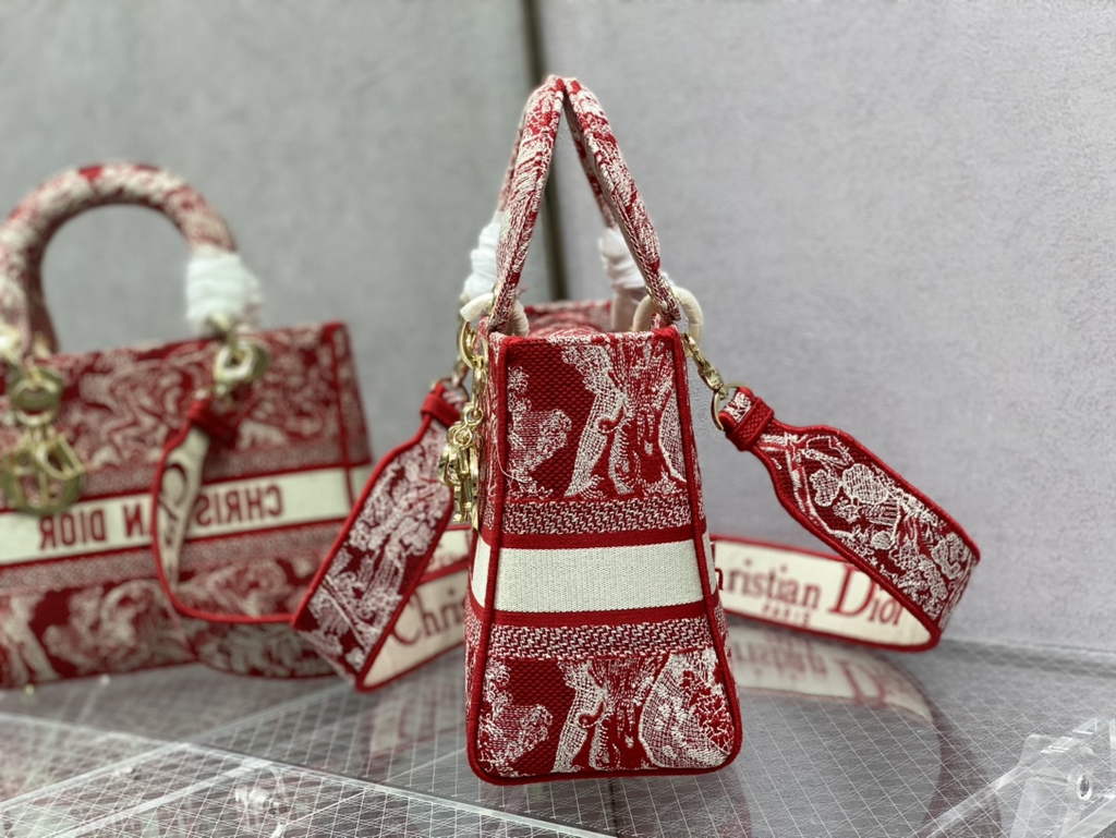 Dior M0565 Medium Lady D-Lite Bag Red Toile de Jouy - Default Title - View 5