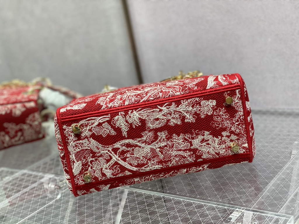 Dior M0565 Medium Lady D-Lite Bag Red Toile de Jouy - Default Title - View 7