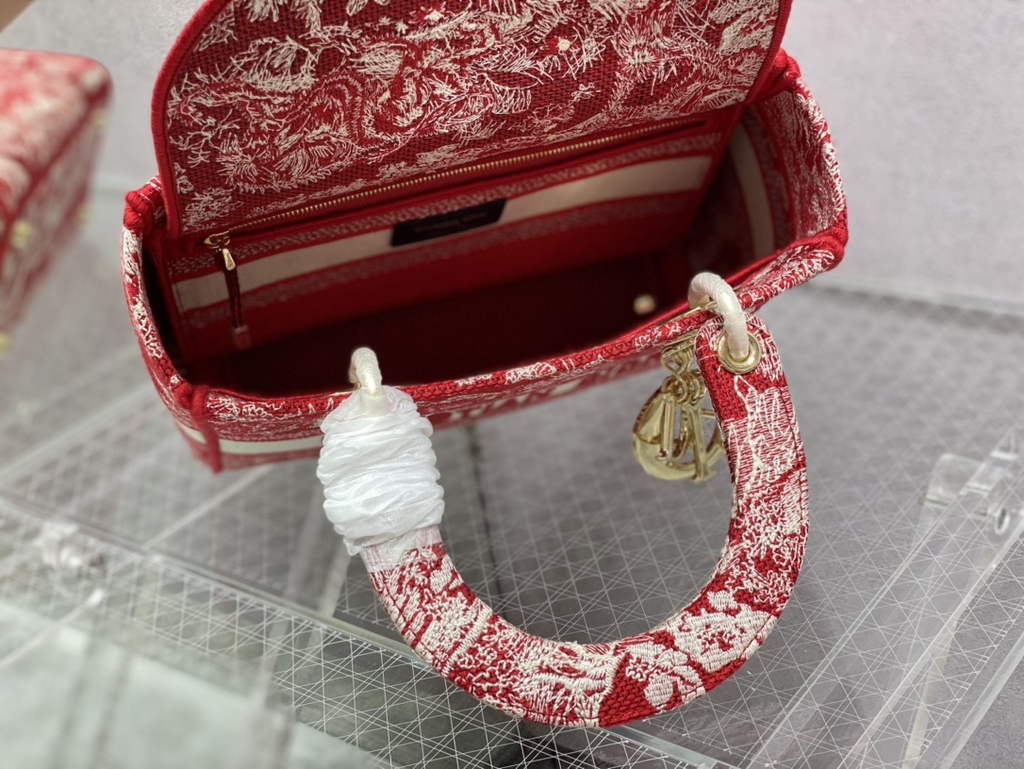 Dior M0565 Medium Lady D-Lite Bag Red Toile de Jouy - Default Title - View 8