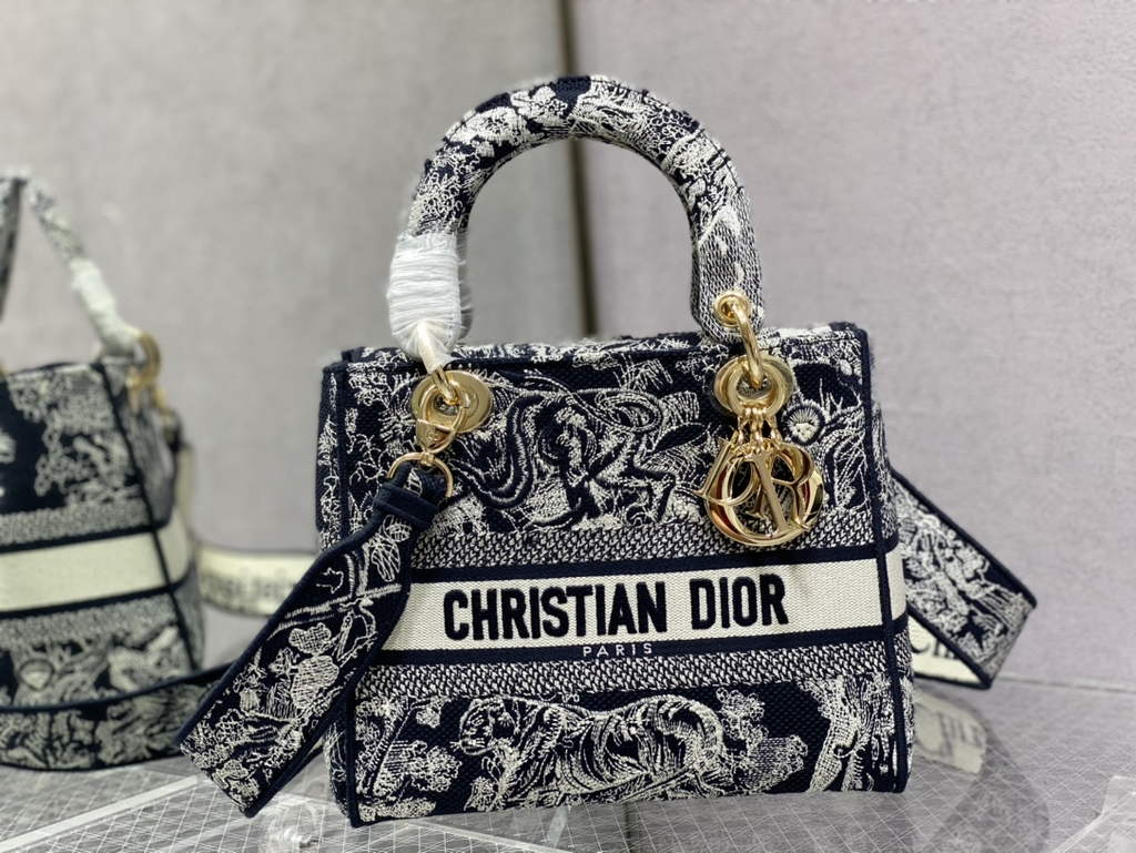 Dior M0565 Medium Lady D-Lite Bag Dark Blue Toile de Jouy - Default Title - View 2