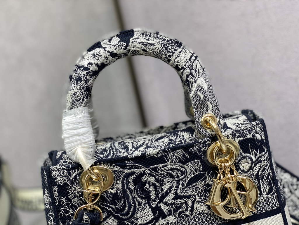 Dior M0565 Medium Lady D-Lite Bag Dark Blue Toile de Jouy - Default Title - View 3