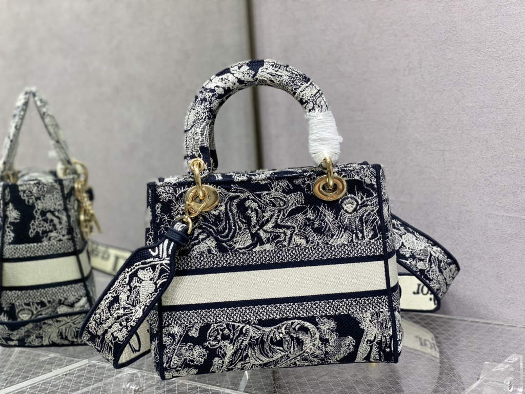 Dior M0565 Medium Lady D-Lite Bag Dark Blue Toile de Jouy - Default Title - View 4