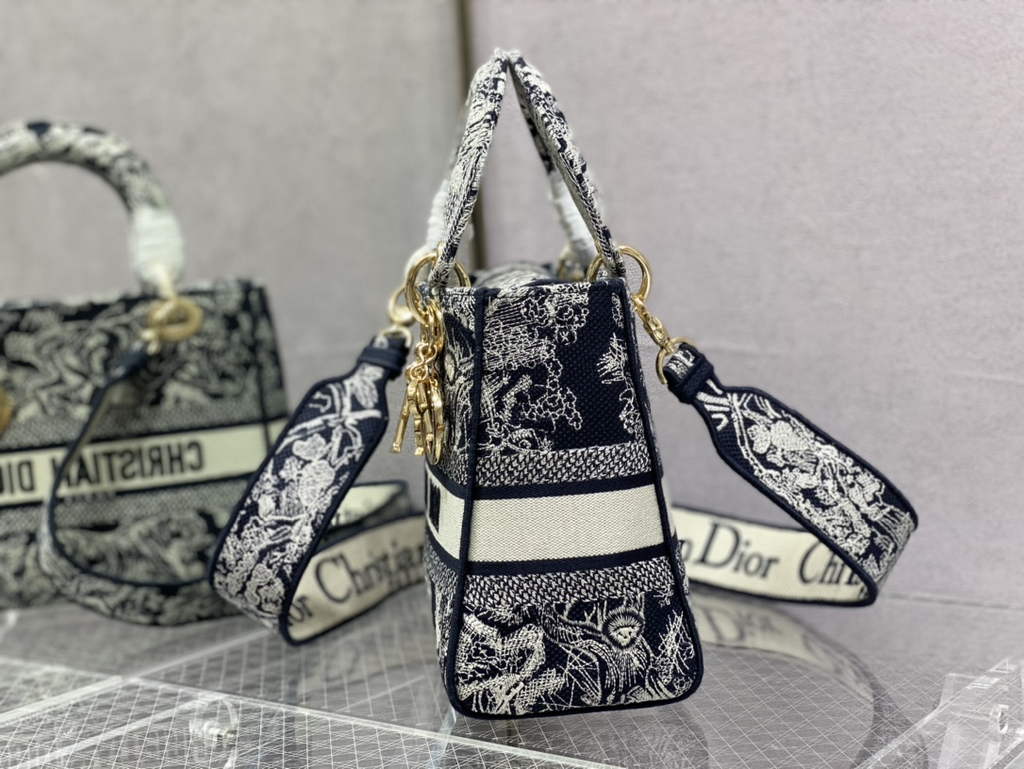 Dior M0565 Medium Lady D-Lite Bag Dark Blue Toile de Jouy - Default Title - View 5